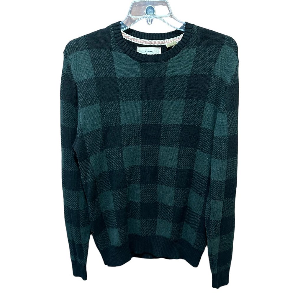 Men's Weatherproof Vintage The Holiday Sweater Green/Blue Plaid 100% Cotton‎ Med